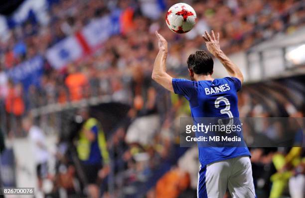 Leighton Baines reacts during the UEFA Europa League Qualifier between MFK Ruzomberok and Everton on August 3, 2017 in Ruzomberok, Slovakia.