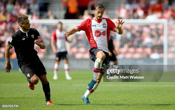 Southampton FC's Manolo Gabbiadini during the pre-season friendly between Southampton FC and Sevilla at St. Mary's Stadium on August 5, 2017 in...