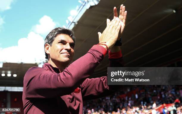 Southampton manager Mauricio Pellegrino during the pre-season friendly between Southampton FC and Sevilla at St. Mary's Stadium on August 5, 2017 in...