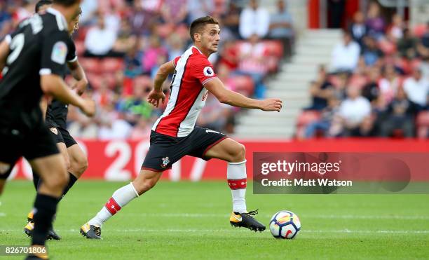 Southampton FC's Dusan Tadic during the pre-season friendly between Southampton FC and Sevilla at St. Mary's Stadium on August 5, 2017 in...