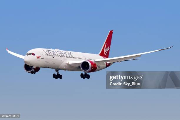 virgin atlantic airways aircraft - virgin plane stock pictures, royalty-free photos & images