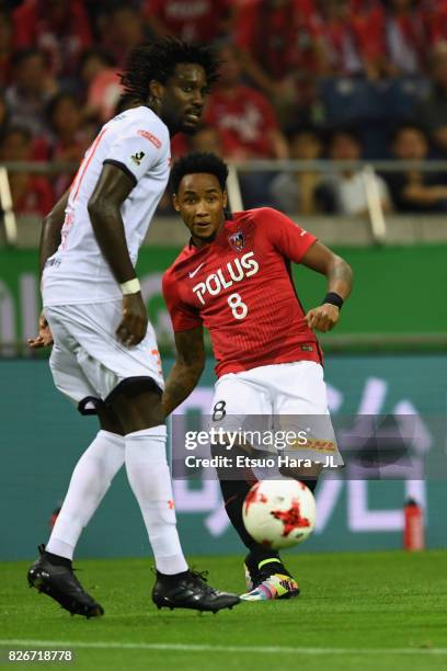 Rafael Silva of Urawa Red Diamonds in action during the J.League J1 match between Urawa Red Diamonds and Omiya Ardija at Saitama Stadium on August 5,...