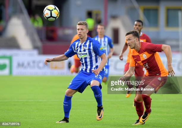 Mitchell Weiser of Hertha BSC and Martin Linnes of Galatasaray Istanbul during the test match between Hertha BSC and Galatasaray Istanbul on august...