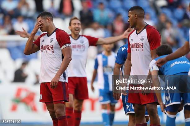 Jake Livermore of West Bromwich Albion reacts after getting sent off during the Pre-Season Friendly between Deportivo de La Coruna and West Bromwich...