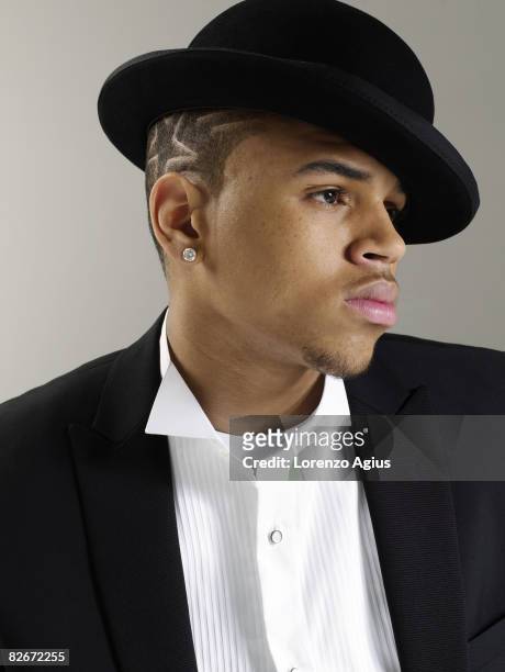 Singer Chris Brown poses for a portrait shoot for Mens Health magazine London on November 19, 2007.