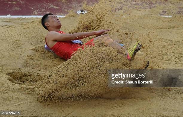 Jianan Wang of China competes in the Men's Long Jump final during day two of the 16th IAAF World Athletics Championships London 2017 at The London...