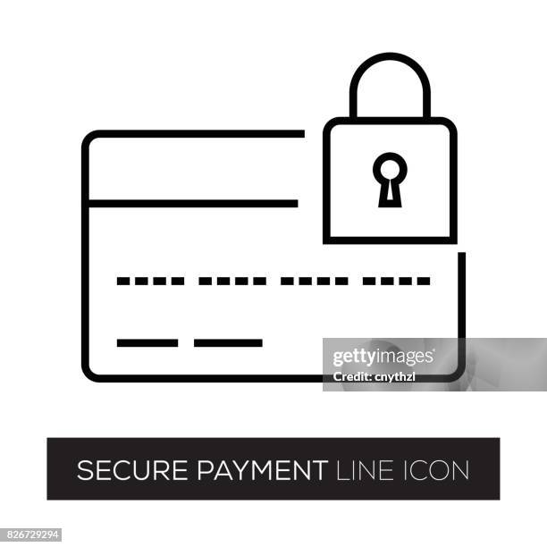 secure payment line icon - checking account atm stock illustrations