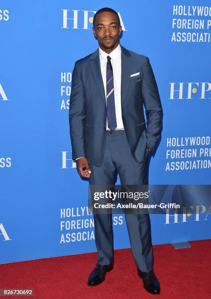 Actor Anthony Mackie arrives at the Hollywood Foreign Press Association's Grants Banquet at the Beverly Wilshire Four Seasons Hotel on August 2, 2017...