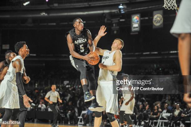 Player Victor Oladipo from the Orlando Magic scores during the NBA Africa Game 2017 basketball match between Team Africa and Team World on August 5,...