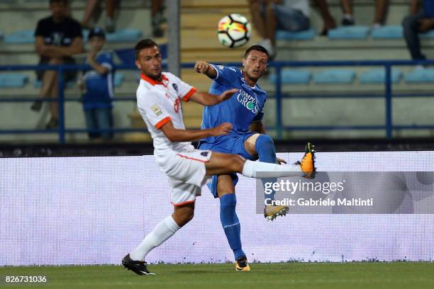 Manuel Pasqual of Empoli FC battles for the ball with Marco Anghileri of AC Renate during the TIM Cup match between Empoli FC and Renate at Stadio...