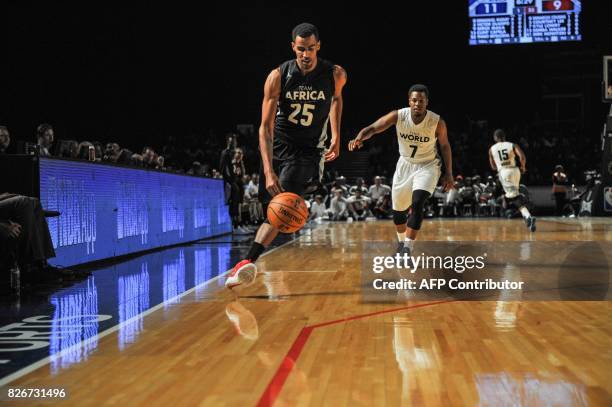 Player Thabo Sefolosha from the Philidelphia 76ers vies during the NBA Africa Game 2017 basketball match between Team Africa and Team World on August...