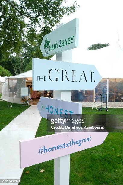 View of signage as the Honest Company and The GREAT. Celebrate The GREAT Adventure on August 5, 2017 in East Hampton, New York.