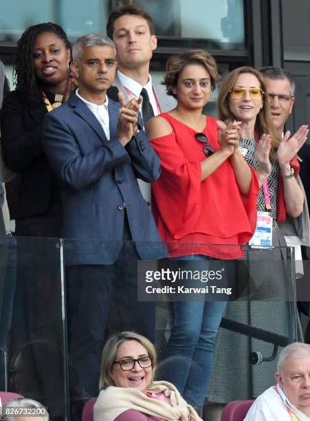 Sadiq Khan and wife Saadiya Khan attend day two of the IAAF World Athletics Championships at the London Stadium on August 5, 2017 in London, United...