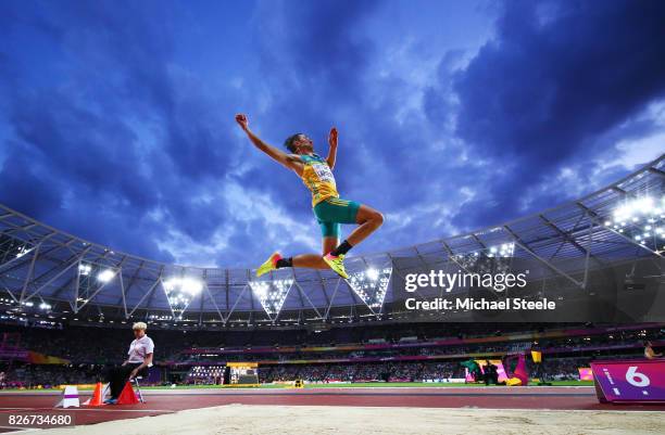 Fabrice Lapierre of Australia competes in the Men's Long Jump final during day two of the 16th IAAF World Athletics Championships London 2017 at The...