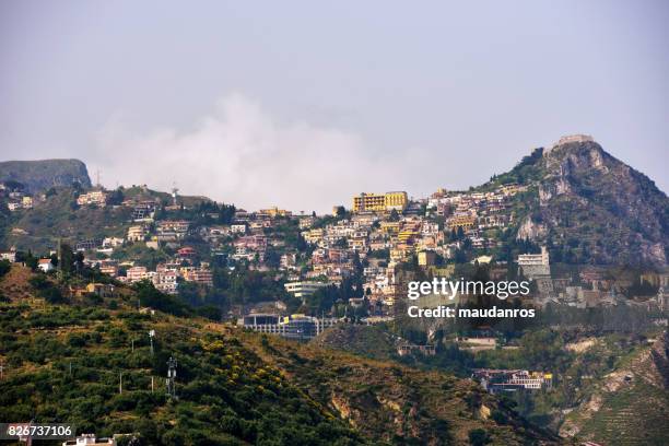 taormina, sicily italy - castelmola stock pictures, royalty-free photos & images