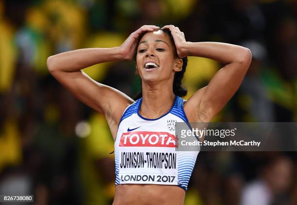 London , United Kingdom - 5 August 2017; Katarina Johnson-Thompson of Great Britain following the 200m of the Women's Heptathlon event during day two...