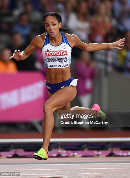 London , United Kingdom - 5 August 2017; Katarina Johnson-Thompson of Great Britain during the 200m of the Women's Heptathlon event during day two of...