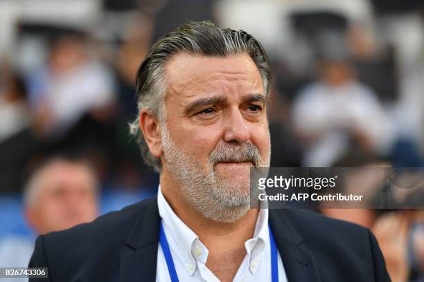 Montpellier's French club president Laurent Nicollin reacts during the French L1 football match between MHSC Montpellier and Caen, on August 5, 2017...