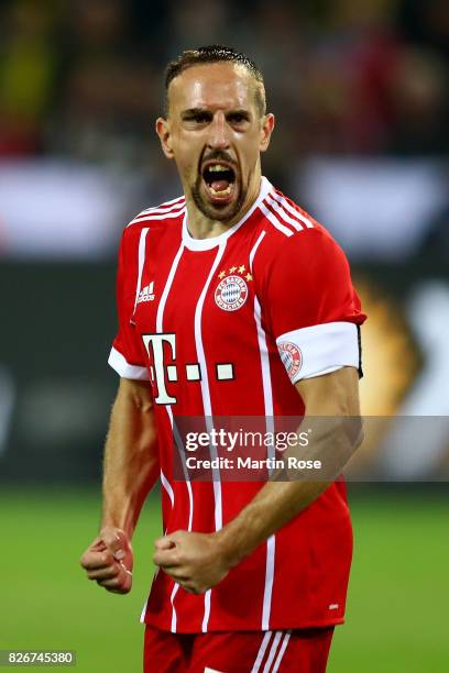 Franck Ribery of Muenchen reacts during the DFL Supercup 2017 match between Borussia Dortmund and Bayern Muenchen at Signal Iduna Park on August 5,...