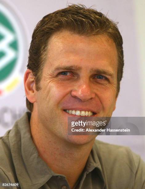 Oliver Bierhoff, manager of the German National team, attends a press conference of the German National team at the AFG Aena on September 5, 2008 in...