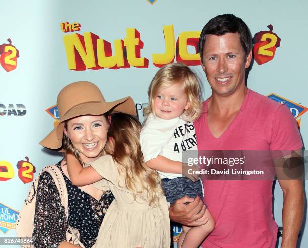 Actress Beverley Mitchelll , husband Michael Cameron and children attend the premiere of Open Road Films' "The Nut Job 2: Nutty by Nature" at Regal...
