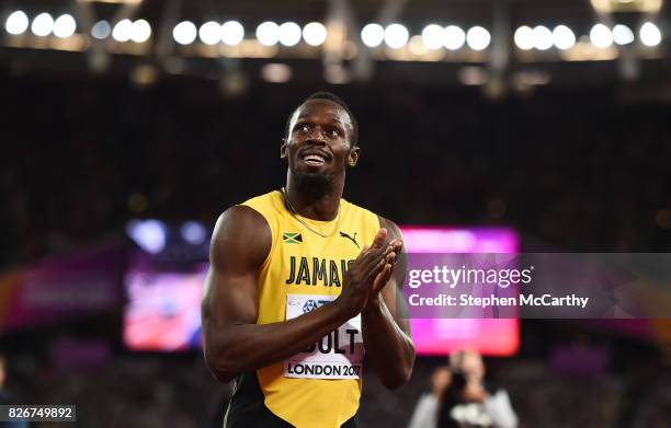 London , United Kingdom - 5 August 2017; Usain Bolt of Jamaica following the final of the Men's 100m event during day two of the 16th IAAF World...