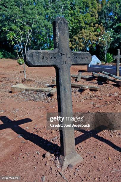 The grave of American John Tiedmann who died in 1934 in the Fordlandia cemetery on July 6, 2017 in Aveiro, Brazil. American industrialist Henry Ford...