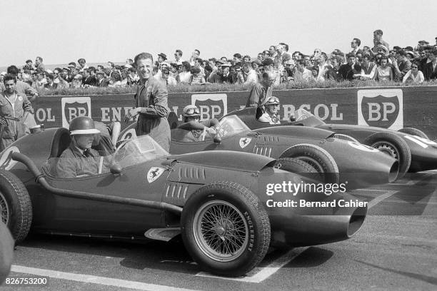 Mike Hawthorn, Luigi Musso, Harry Schell, Ferrari Dino 246, BRM P25, Grand Prix of France, Reims, 06 July 1958.