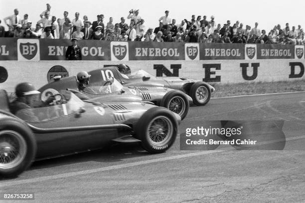 Mike Hawthorn, Luigi Musso, Tony Brooks, Ferrari Dino 246, Vanwall VW5, Grand Prix of France, Reims, 06 July 1958.