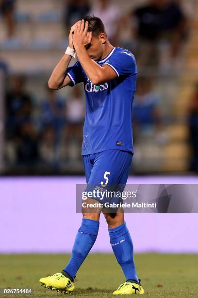 Frederic Veseli of Empoli FC shows his dejection during the TIM Cup match between Empoli FC and Renate at Stadio Carlo Castellani on August 5, 2017...