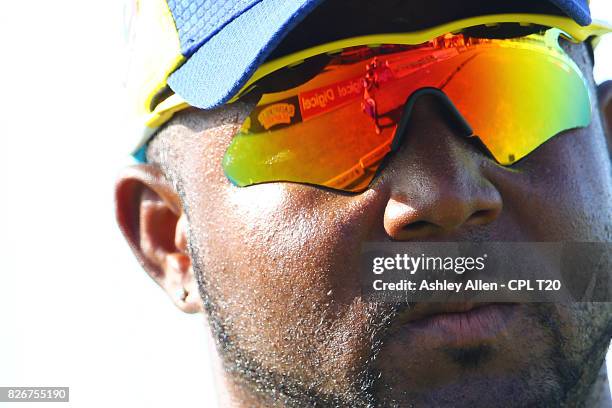 In this handout image provided by CPL T20, Dwayne Smith of Barbados Tridents during Match 3 of the 2017 Hero Caribbean Premier League between...