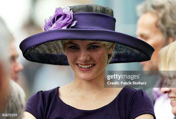 The winner of the TV model casting show 'Germanys next Top Model', Jennifer Hof pictured on the course during the Friday's Race Day at Iffezheim Race...