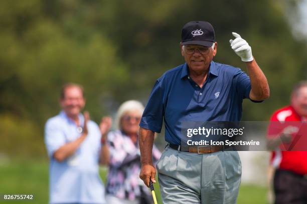 Lee Trevino waves to the crowd during the Second Round of the 3M Championship on August 5, 2017 at TPC Twin Cities in Blaine, Minnesota.