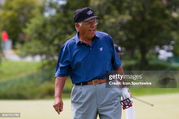 Lee Trevino laughs after putting on the 1st hole for the Greats of Golf tournament during the Second Round of the 3M Championship on August 5, 2017...