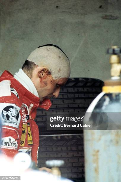 Niki Lauda, Grand Prix of Italy, Monza, 12 September 1976. Five and a half weeks after his terrible accident, Niki Lauda was back in action.