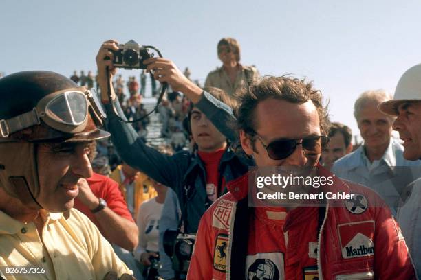 Niki Lauda, Juan Manuel Fangio, Phil Hill, Grand Prix of the United States West, Long Beach, 10 October 1976. Three Ferrari World Champions: Juan...