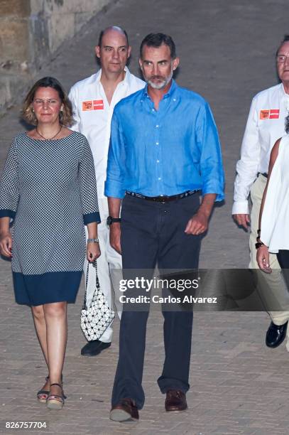 King Felipe of Spain attends the 36th Copa del Rey Mapfre Sailing Cup awards ceremony at the Ses Voltes cultural center on August 5, 2017 in Palma de...