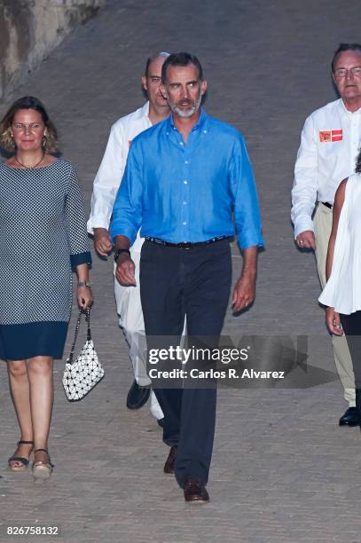 King Felipe of Spain attends the 36th Copa del Rey Mapfre Sailing Cup awards ceremony at the Ses Voltes cultural center on August 5, 2017 in Palma de...