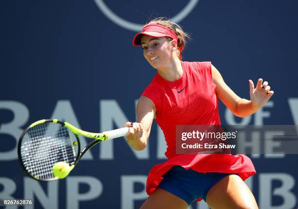 Catherine Bellis returns a shot to CoCo Vandeweghe during their semifinal match on Day 6 of the Bank of the West Classic at Stanford University Taube...