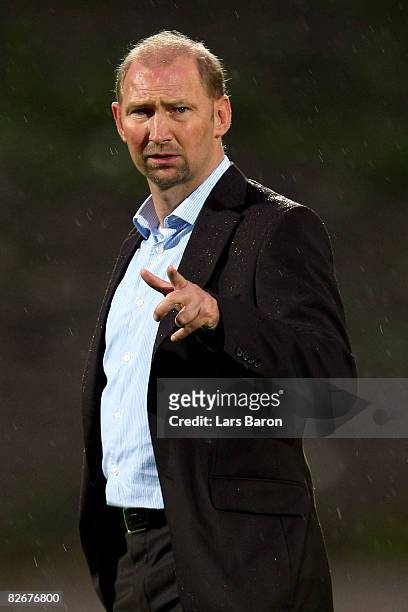 Coach Dieter Eilts of Germany gestures prior to the UEFA Under-21 Euro2009 Qualifier match between Germany and Northern Ireland at the Stadion am Zoo...