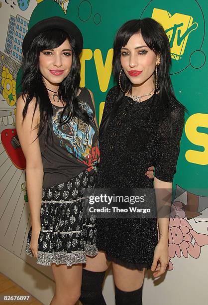 Lisa Origliasso and Jess Origliasso of The Veronicas visit MTV's "TRL" at MTV studios on August 18, 2008 in New York City.