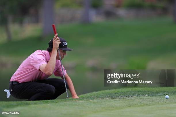 Poston lines up a putt on the 18th hole during the third round of the Barracuda Championship at Montreux Country Club on August 5, 2017 in Reno,...