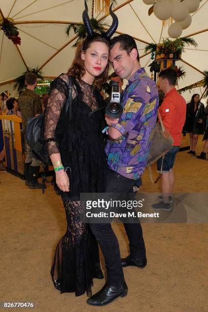 Martine Lervik and James Kelly at the Veuve Clicquot Champagne Bar, Wilderness Festival on August 5, 2017 in UNSPECIFIED, United Kingdom.