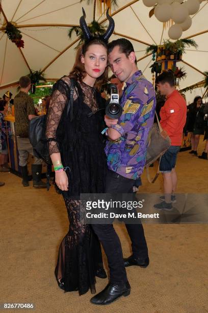 Martine Lervik and James Kelly at the Veuve Clicquot Champagne Bar, Wilderness Festival on August 5, 2017 in UNSPECIFIED, United Kingdom.