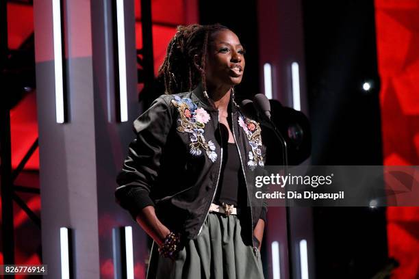 Rutina Wesley speak on stage during Black Girls Rock! 2017 at NJPAC on August 5, 2017 in Newark, New Jersey.