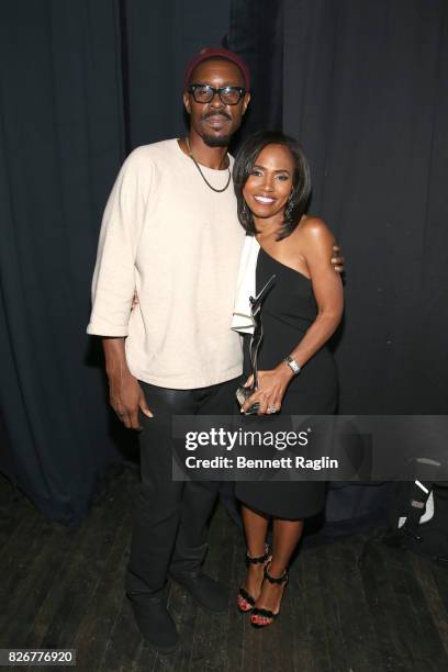 Wood Harris and honoree Suzanne Schank are seen backstage during Black Girls Rock! 2017 at NJPAC on August 5, 2017 in Newark, New Jersey.