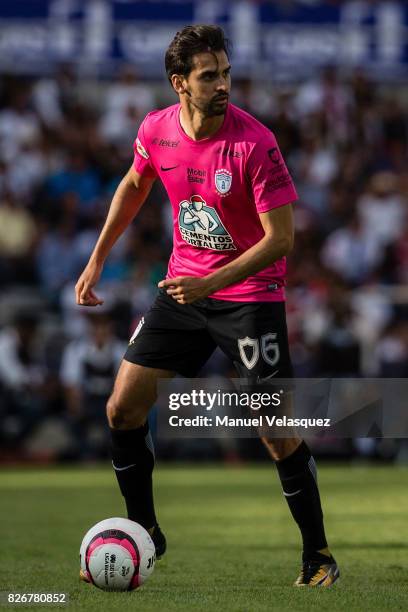 Raul Lopez of Pachuca controls the ball during the third round match between Lobos BUAP and Pachuca as part of the Torneo Apertura 2017 Liga MX at...