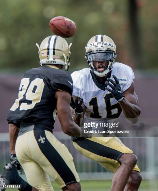 New Orleans Saints wide receiver Brandon Coleman works out during Training Camp on August 05 at the Ochsner Sports Performance Center in Metairie, LA.