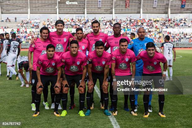 Players of Pachuca pose for a team photo during the third round match between Lobos BUAP and Pachuca as part of the Torneo Apertura 2017 Liga MX at...
