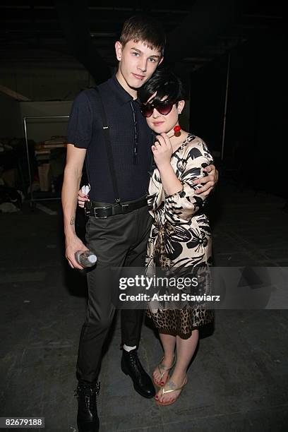 Kelly Osbourne and model Luke Worrell pose backstage at the Rag & Bone Spring 2009 fashion show during Mercedes-Benz Fashion Week at Pier 94 on...
